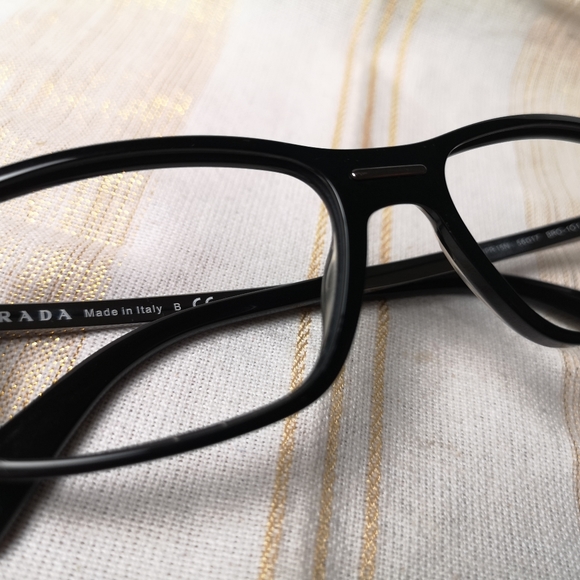 PRADA VPR 15N BRO-1O1 Eyeglasses Frames Black Polished Silver Square 56-17-140 - Picture 4 of 12